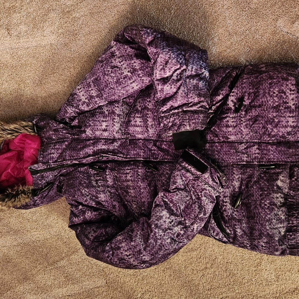 Purple Ladies Jacket with Faux Fur Trim